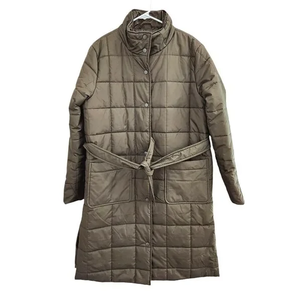 Maurices Green Long Quilted Belted Jacket Winter Puffer Coat Medium Snap Closure - Picture 1 of 8